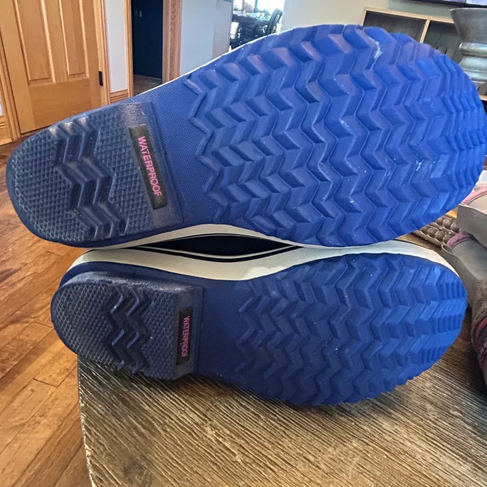 Sorel Winter Snow Boots Kids 5 Blue Pink‎ Waterproof Faux Fur Geometric